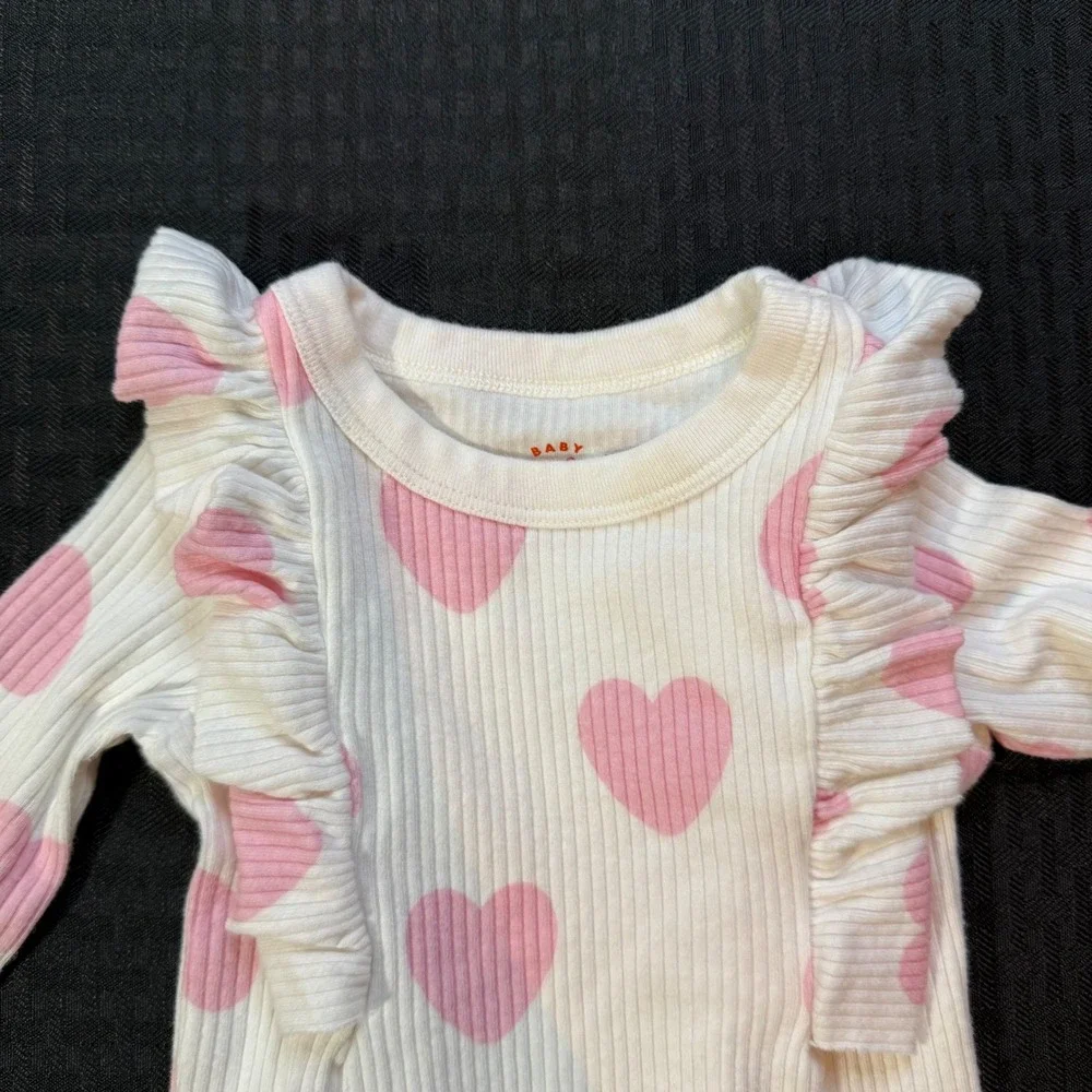 Cat Jack‎ Baby Girl Romper White Pink Hearts Ruffle Sleeve Valentines 0-3 Months